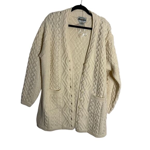 NWOT Aran Crafts 100%  Merino Wool Button Front Cardigan Sweater Cable Knit - Picture 1 of 5